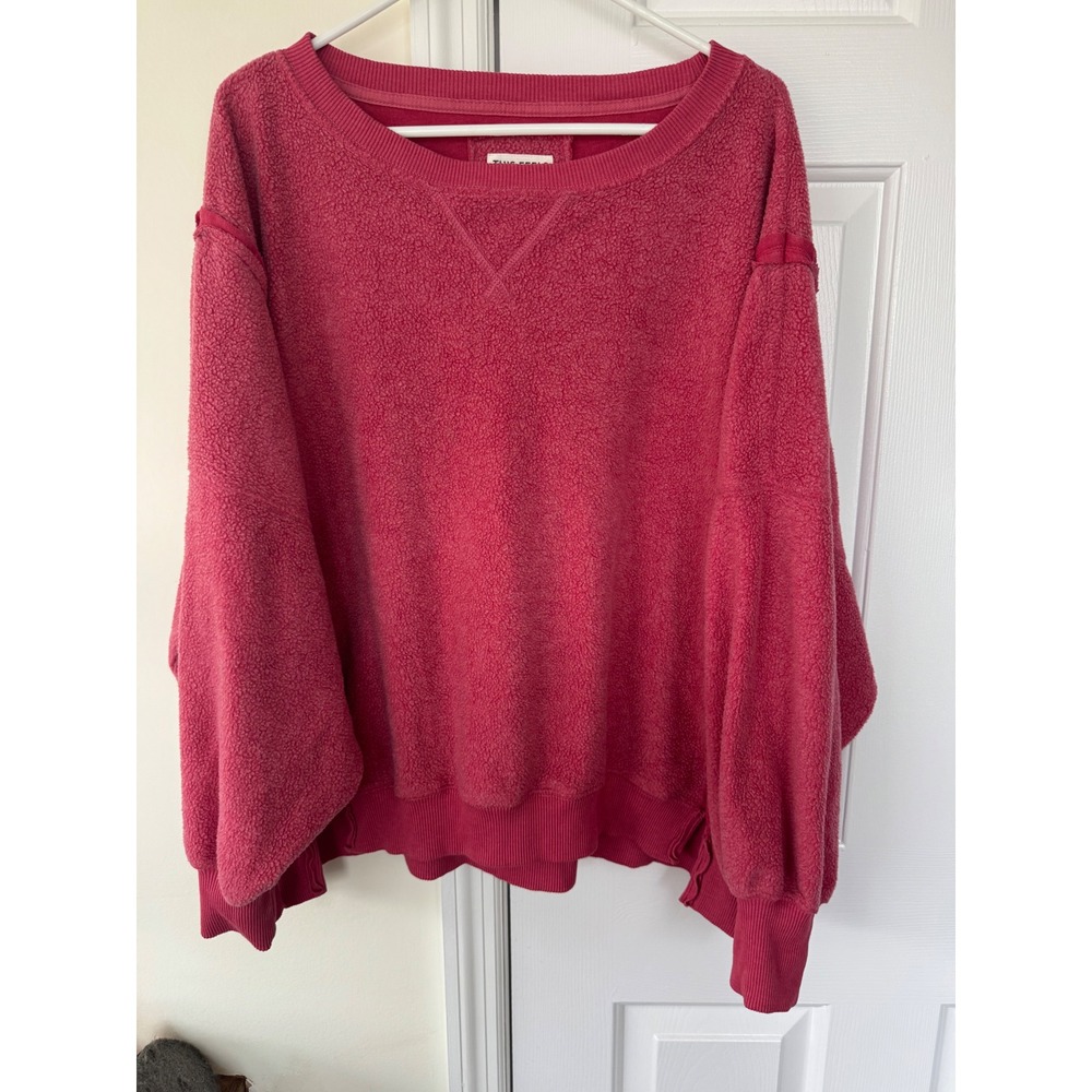 American Eagle Huggable Fleece Sweatshirt Pink Oversized Crewneck Pullover